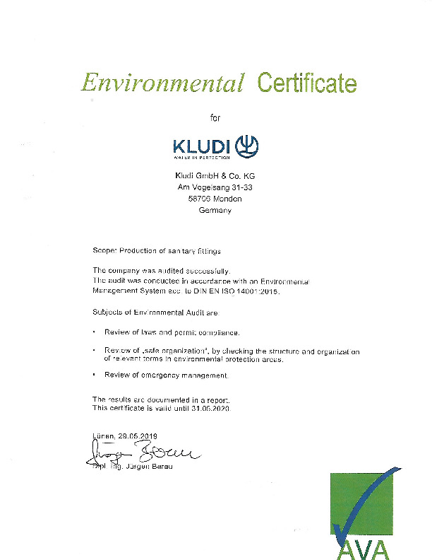 Umwelt Zertifikat 2019 englisch