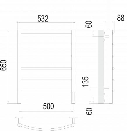 Полотенцесушитель электрический TERMINUS Классик П6 500х650 (sensor quick touch)