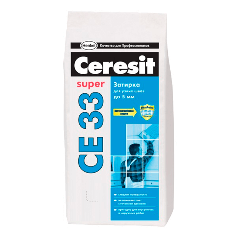 Затирка для узких швов до 6 мм. Ceresit СЕ 33 SUPER