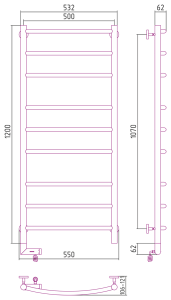 Полотенцесушитель СУНЕРЖА Галант 2.0 1200х500