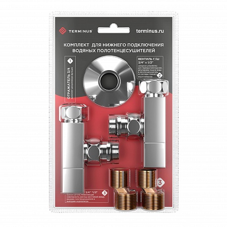 Комплект: вентиль угл 3/4х1/2 г/ш квадрат(2шт), эксцентрик(2шт), отражатель(2шт) TERMINUS
