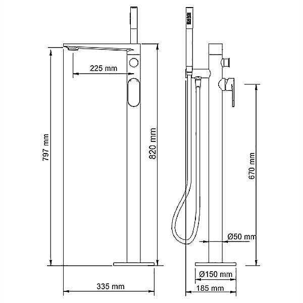 Смеситель для ванны с душем напольный WasserKraft Elbe 7421