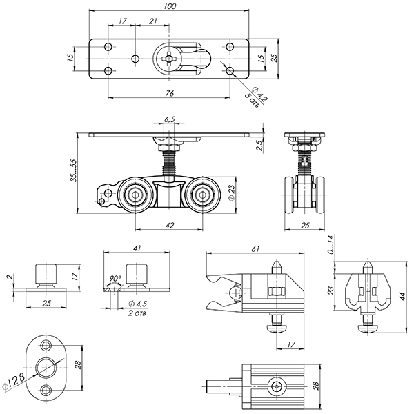 Комплект для раздвижных дверей Armadillo  Comfort - PRO SET 1 /rollers/ 80 (CFA170)