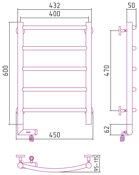 Полотенцесушитель СУНЕРЖА Галант 2.0 600х400