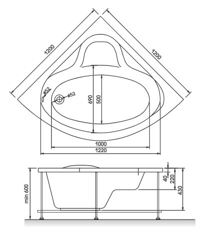 Ванна акриловая Relisan Polina 120 х 120 см
