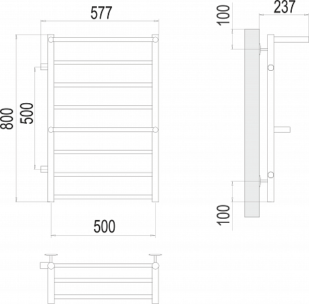 Полотенцесушитель водяной TERMINUS Анкона П8 500х800 бп500 слева