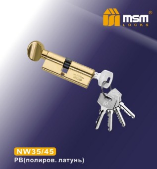Цилиндровый механизм простой MSM ключ-вертушка NW35/45mm PB полированная латунь