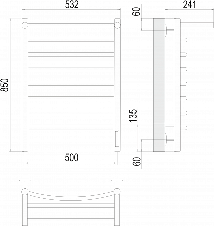 Полотенцесушитель электрический TERMINUS Классик с/п П8 500х850 Электро (quick touch) справа