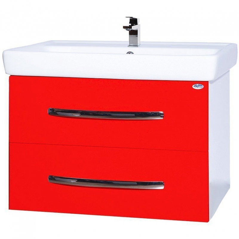 Тумба с раковиной Bellezza "Рокко 80" красная (2 ящика)
