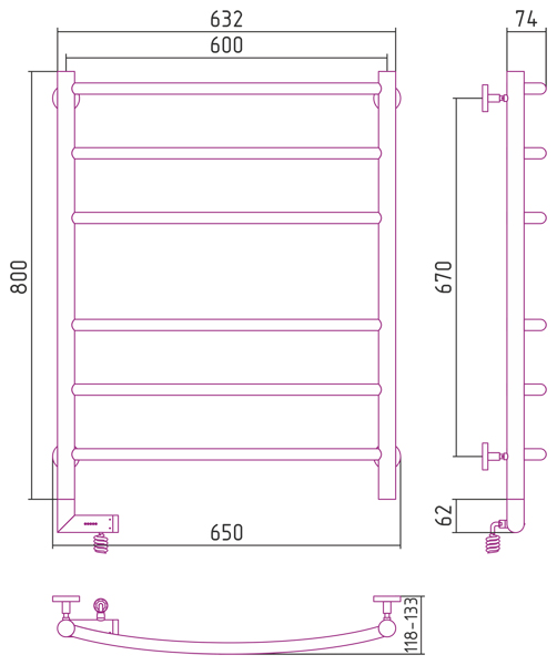 Полотенцесушитель СУНЕРЖА Галант 2.0 800х600