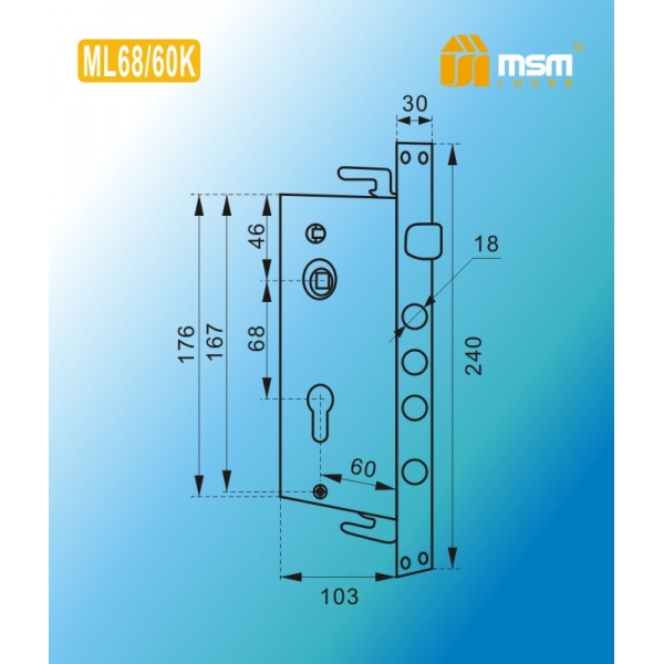 Замок врезной MSM ML68/60 К CP хром