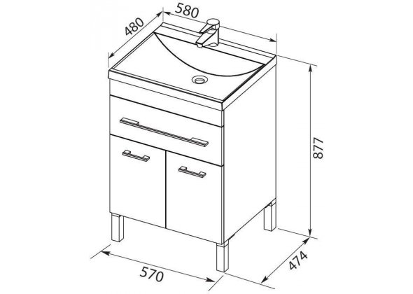 Тумба с раковиной напольная Aquanet "Верона 58" белая 