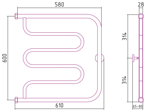 Полотенцесушитель СУНЕРЖА Лира 600х600