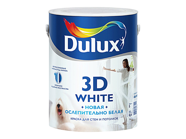 Краска Dulux 3D White для стен и потолков водно-дисперсионная матовая