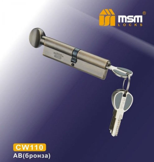 Цилиндровый механизм перфорированный MSM ключ-вертушка CW110мм AB бронза