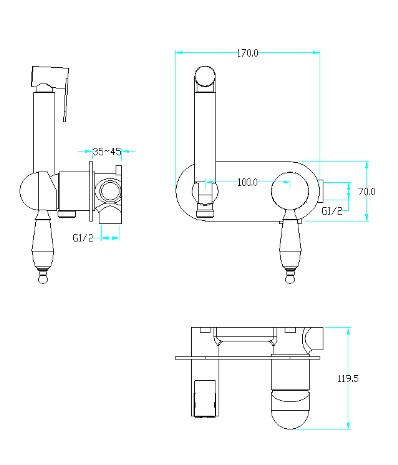 Гигиеническая лейка со смесителем Boheme MEDICI 424