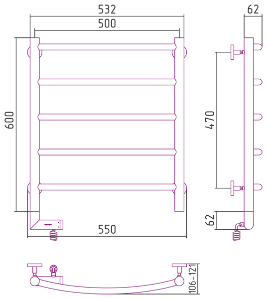 Полотенцесушитель СУНЕРЖА Галант 2.0 600х500
