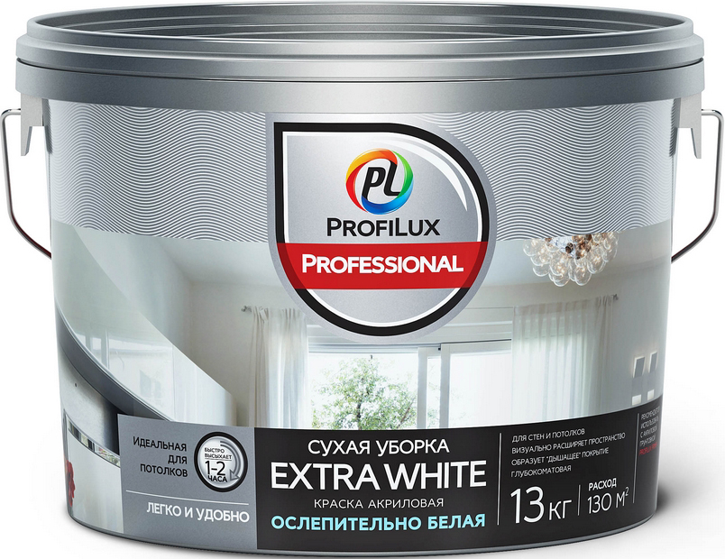 Краска Profilux Professional Extra white для стен и потолков водно-дисперсионная матовая