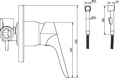 Гигиенический душ со смесителем  Damixa RedBlu Origin Bit 777510000