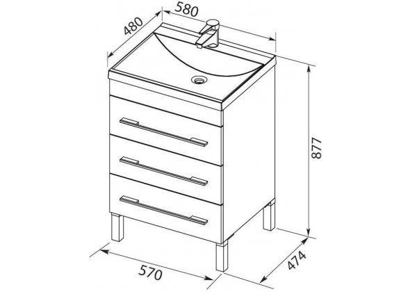 Тумба с раковиной напольная Aquanet "Верона 58" белая  (3 ящика)