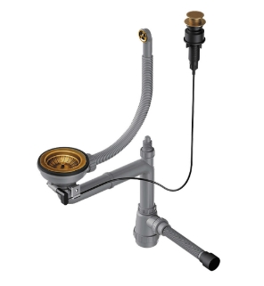 Арматура с клапаном-автоматом для одночашевых моек с круглым переливом WK-1-CL-R-A-AB