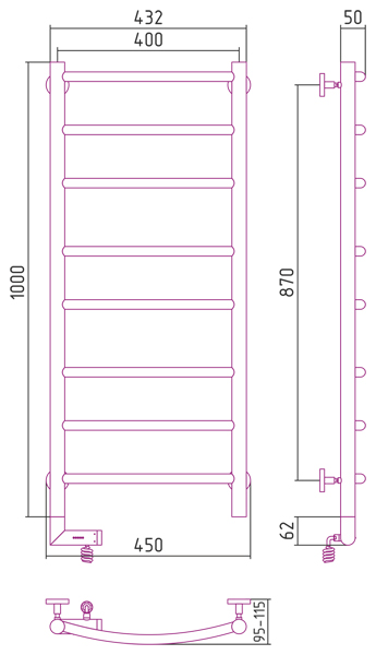 Полотенцесушитель СУНЕРЖА Галант 2.0 1000х400
