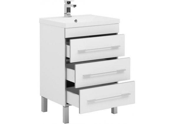 Тумба с раковиной напольная Aquanet "Верона 58" белая  (3 ящика)