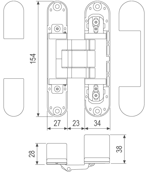 Дверная петля скрытой установки AGB Eclipse 4.1 латунь