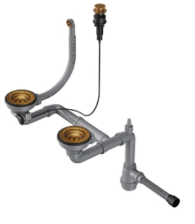 Арматура с клапаном-автоматом для полуторачашевых моек с круглым переливом WK-1.5-CL-R-A-AB