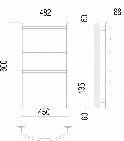 Полотенцесушитель электрический TERMINUS Классик П6 450х600 электро КС белый матовый