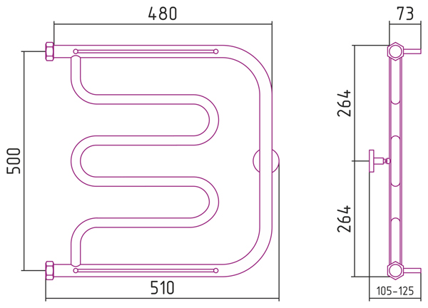 Полотенцесушитель СУНЕРЖА Лира 500х500 +2 полки