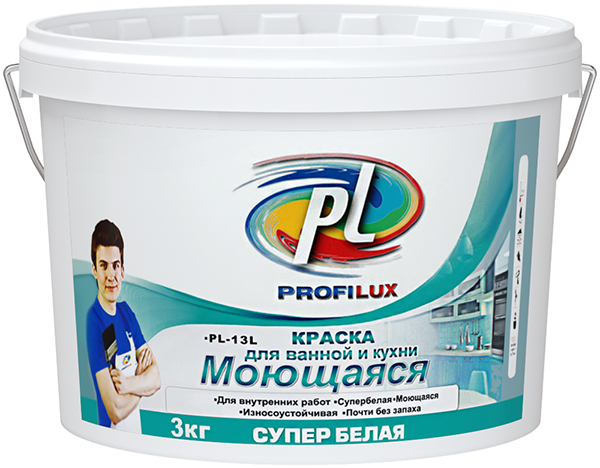 Краска Profilux PL-13L для стен и потолков для влажных помещений латексная глубокоматовая супербелая
