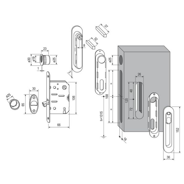 Ручка для раздвижной двери с замком AGB KIT С B02923.50.34 матовый хром
