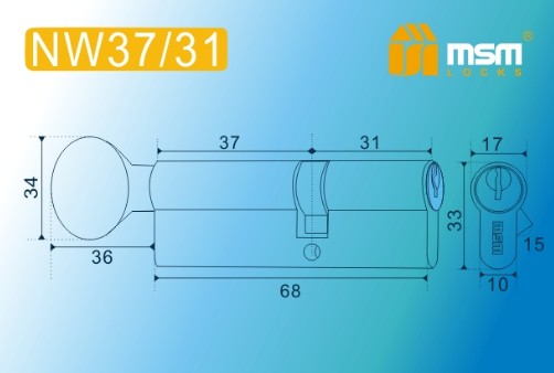 Цилиндровый механизм простой MSM ключ-вертушка NW37/31mm