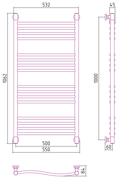 Полотенцесушитель СУНЕРЖА Флюид+ 1000х500