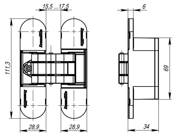 Дверная петля скрытой установки универсальная Armadillo U3D6000 CP (11160UN3D) хром