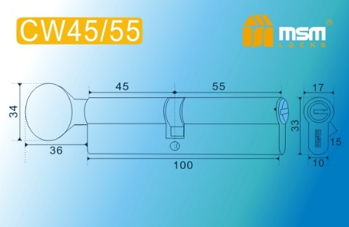 Цилиндровый механизм перфорированный MSM ключ-вертушка CW45/55mm