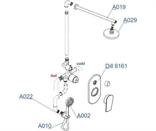 Встраиваемый комплект для душа с верхней душевой насадкой и лейкой WasserKraft A16629