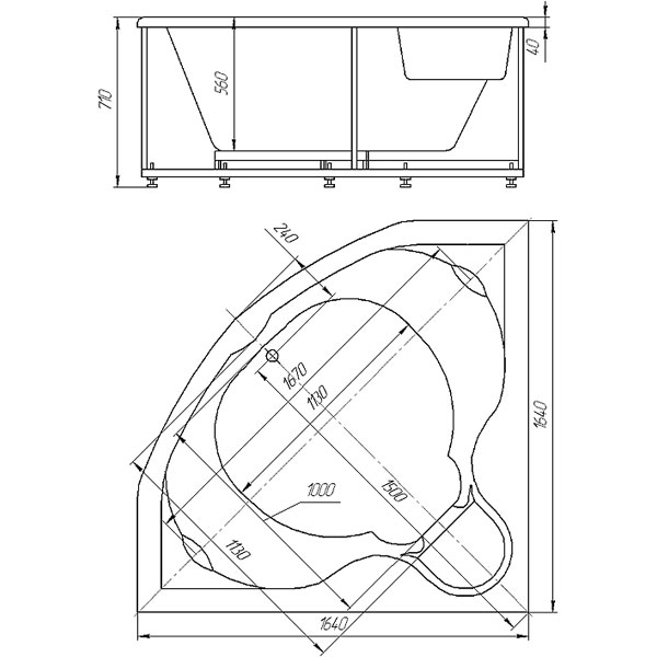Акриловая ванна AQUATEK Сириус 164х164