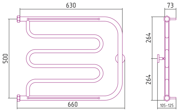 Полотенцесушитель СУНЕРЖА Лира+ 500х650 +2 полки