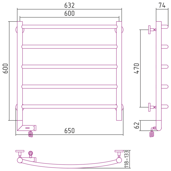 Полотенцесушитель СУНЕРЖА Галант 2.0 600х600
