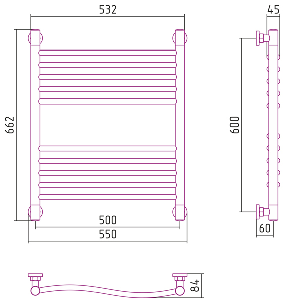 Полотенцесушитель СУНЕРЖА Флюид+ 600х500