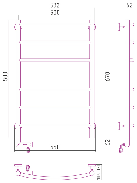 Полотенцесушитель СУНЕРЖА Галант 2.0 800х500