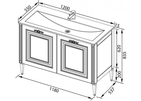 Тумба с раковиной Aquanet "Паола 120" белый/золото