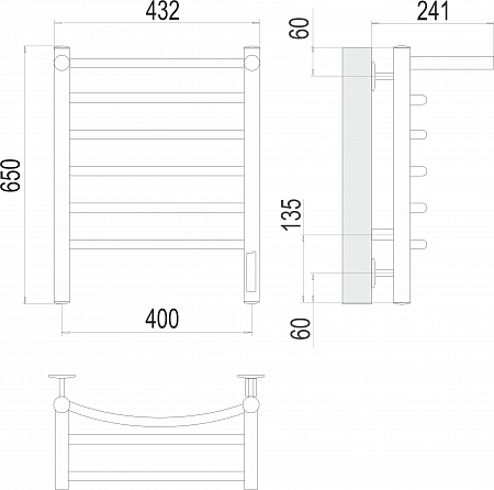Полотенцесушитель электрический TERMINUS Классик с/п П6 400х650 Электро (quick touch) справа