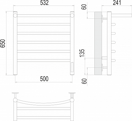 Полотенцесушитель электрический TERMINUS Классик с/п П6 500х650 Электро (quick touch) справа
