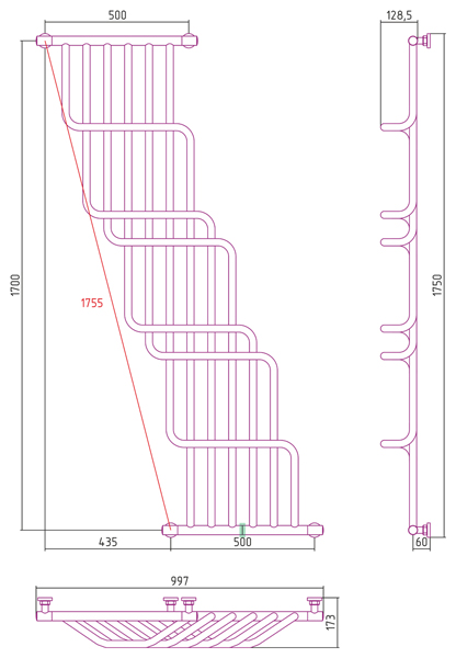 Полотенцесушитель СУНЕРЖА Нега 1700х1000