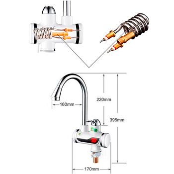 Кран-водонагреватель проточный с индикациейи душ. комплектом MATRIX SM-HY30070