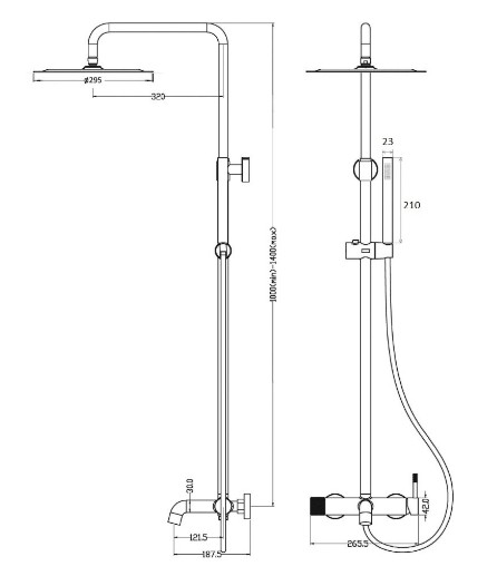 Стойка для душа со смесителем Boheme UNO 468-GM верхний душ латунь