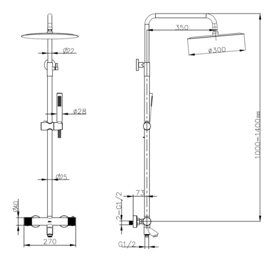 Душевая система Boheme UNO 468-T-CR с термостатом